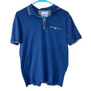 Denim & Flower Ricky Singh Polo Shirt Size M Medium Blue White Zip